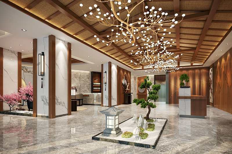 時尚賓館大廳裝修效果圖及入口門頭裝修圖片